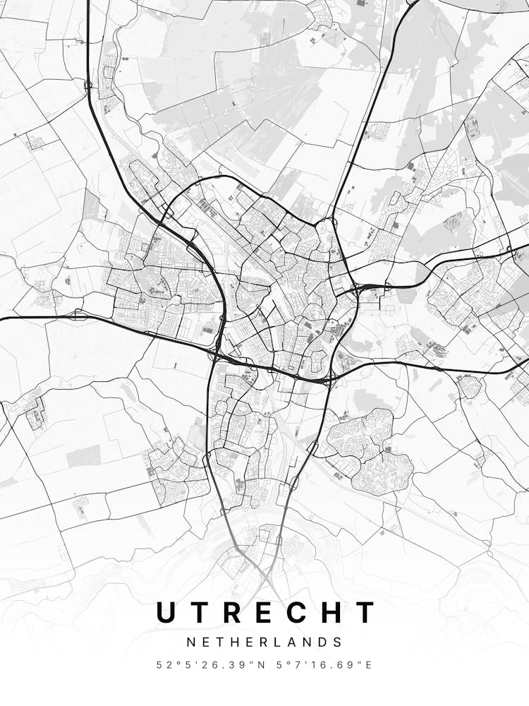 Utrecht Netherlands White Map