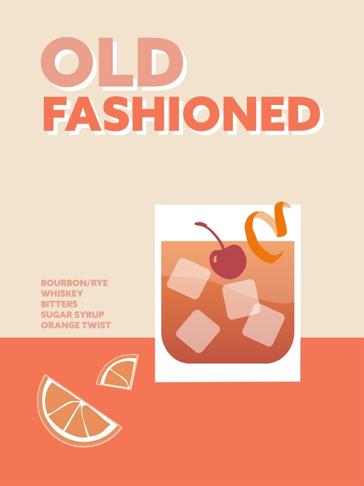 Old Fashioned Cocktail Retro Colourful Orange Wall