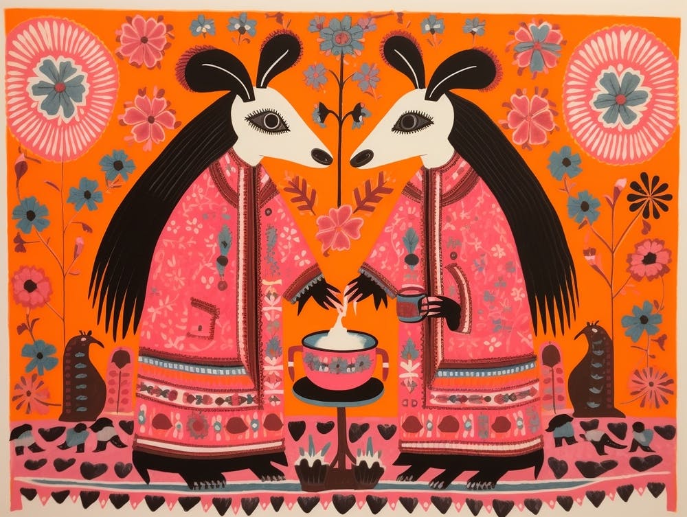 Opossum Folk-Stil Tierillustration