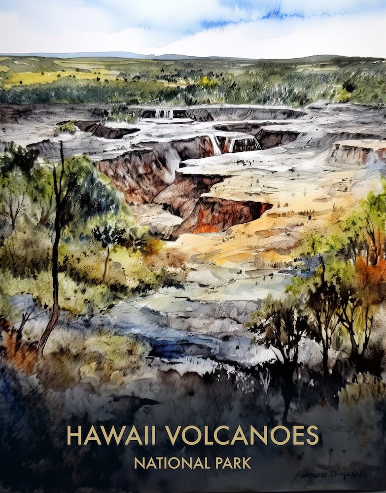 Hawaii Volcanoes Park Watercolour 3