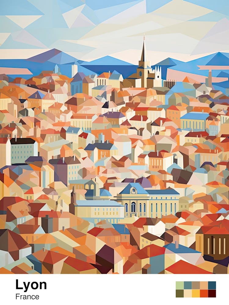 Lyon, France, Geometric Illustration 4 Poster