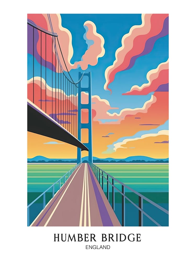 Humber Bridge England Colourful 2 Travel Poster