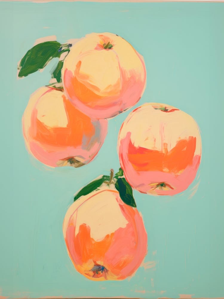 Apples. Mint, Yellow and Orange Colors. Acrylic Painting Kitchen