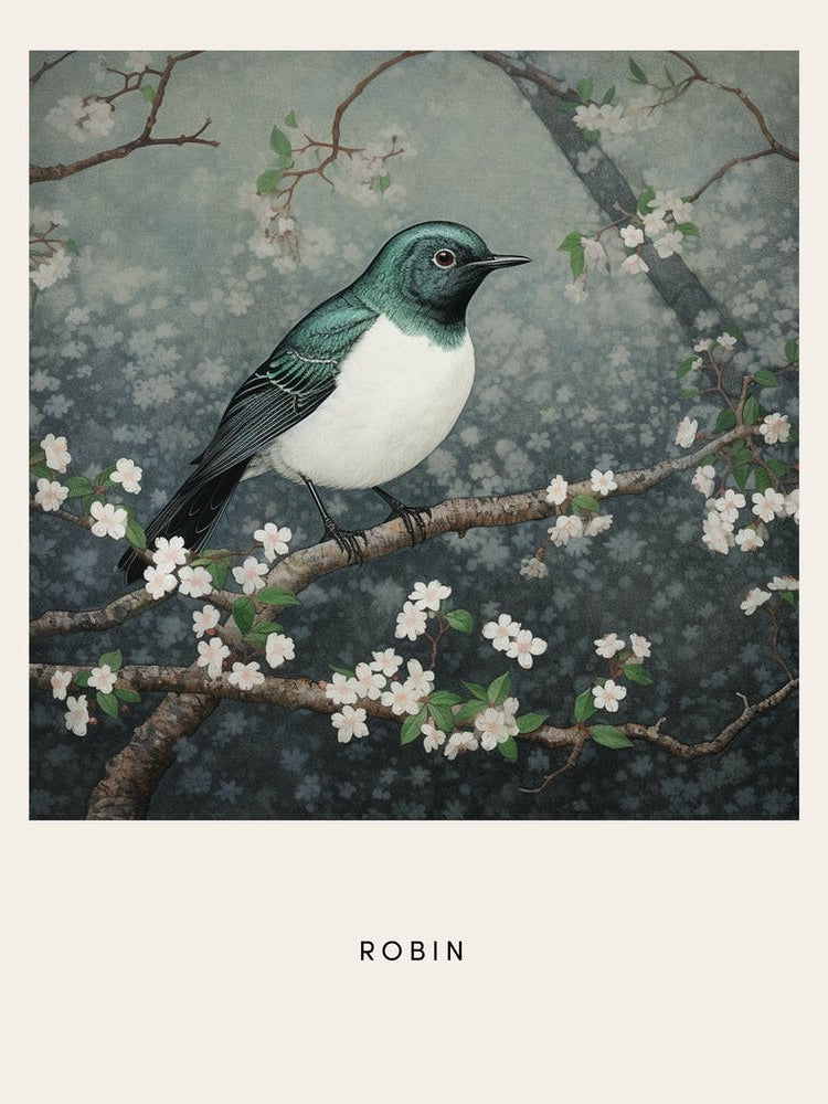 Ohara Koson Inspired Bird Painting Robin 1 Poster