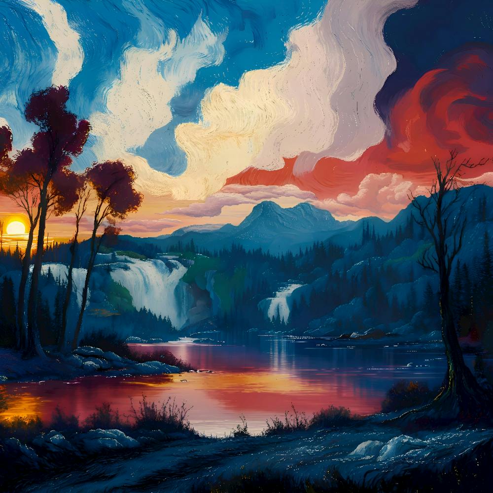 Vibrant sunset over a serene landscape