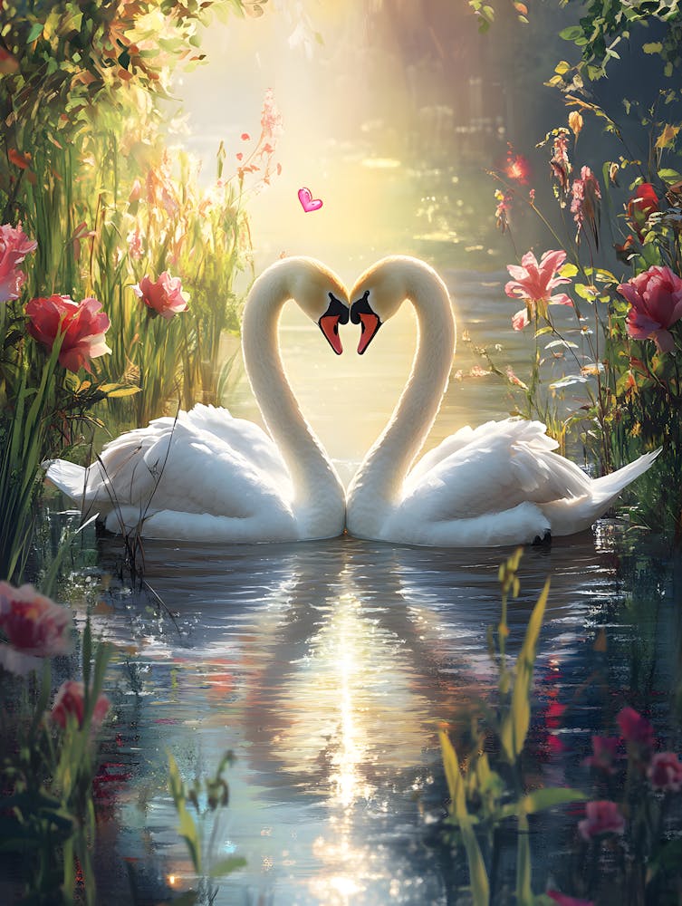Amazing Swan Couple in the Lake 17