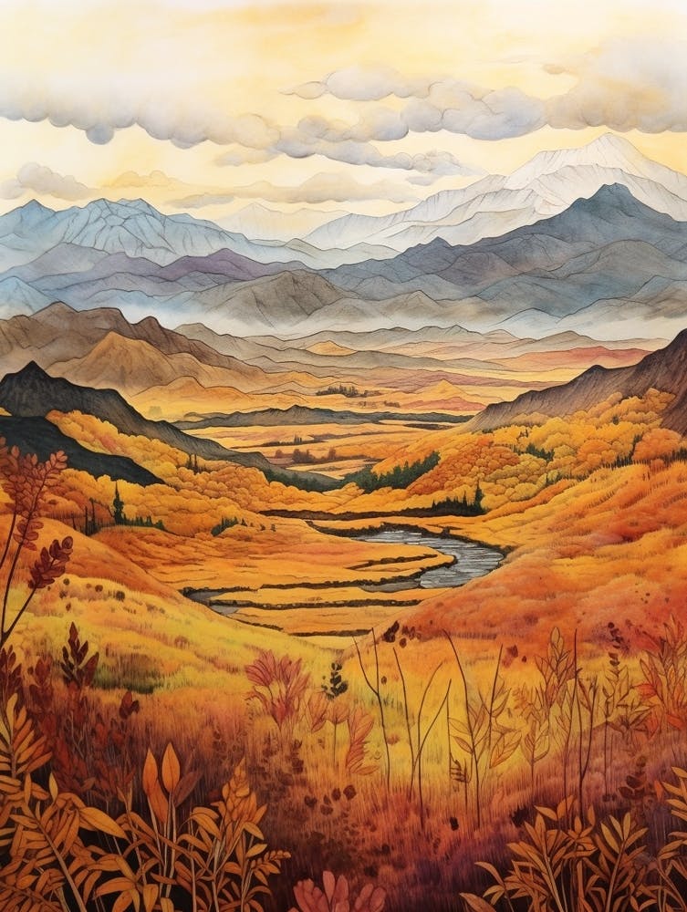 Autumn National Park Painting Denali National Park Alaska Usa 1