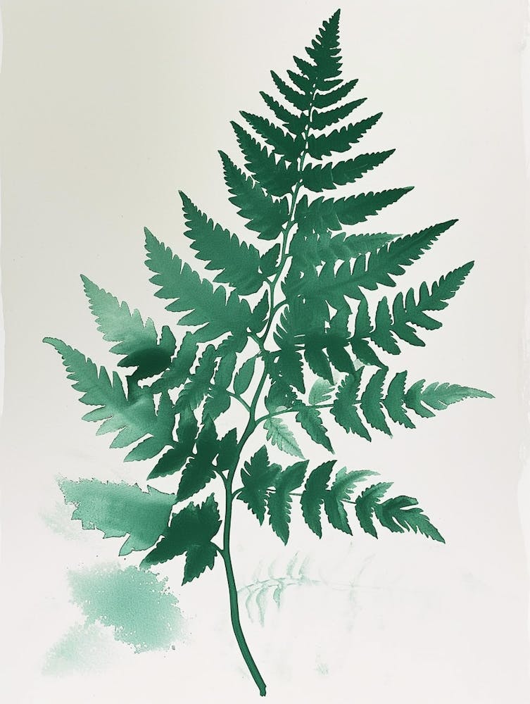 Green Ink Painting Of A Soft Shield Fern 2