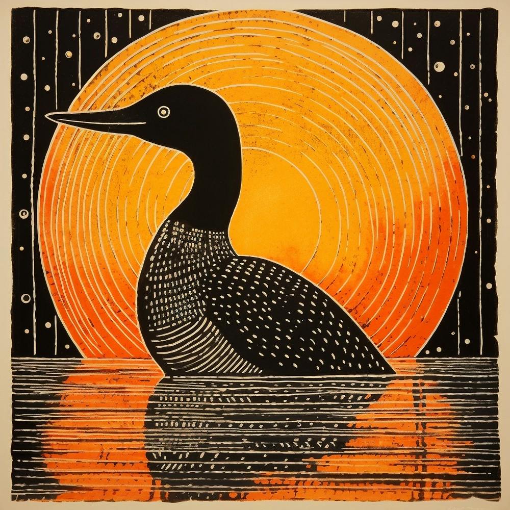 Retro Bird Lithograph Common Loon 3