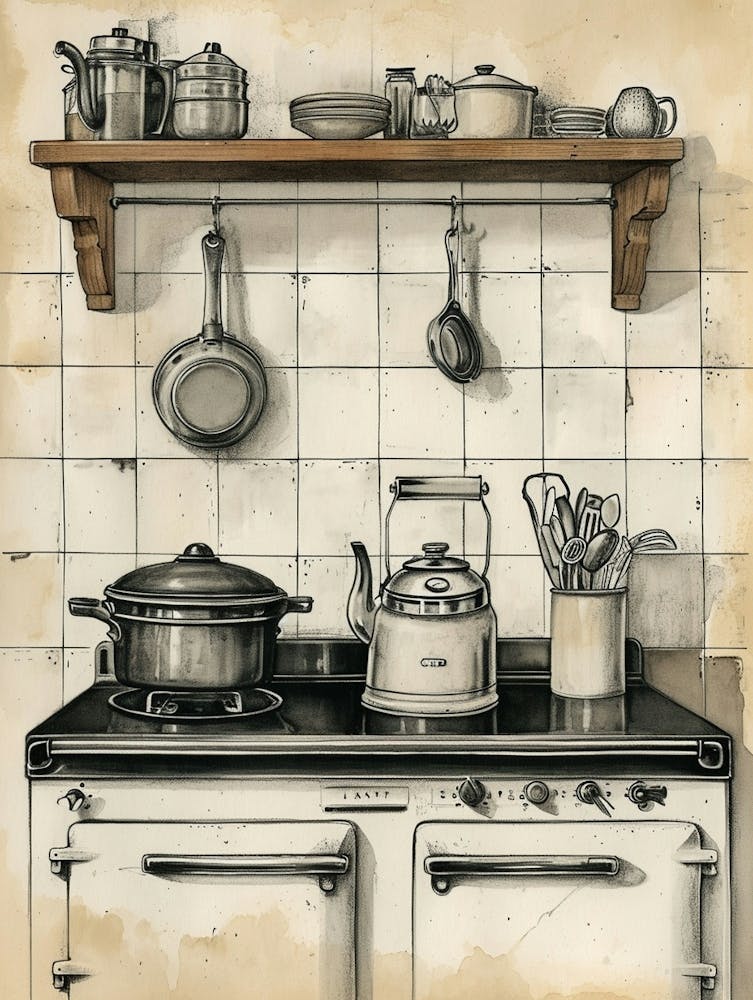 Sepia Kitchen Illustration