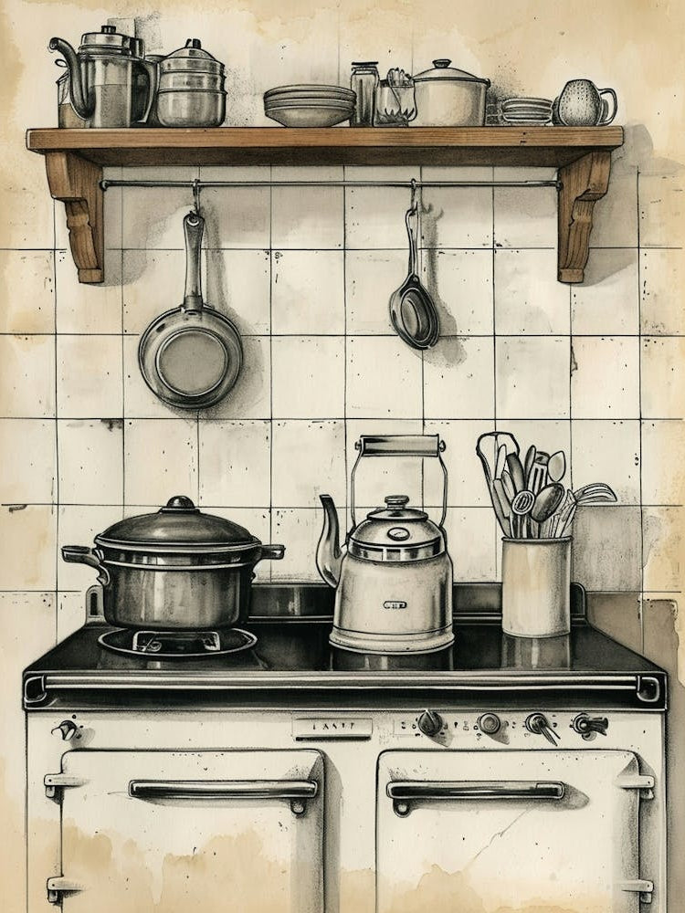 Sepia Kitchen Illustration