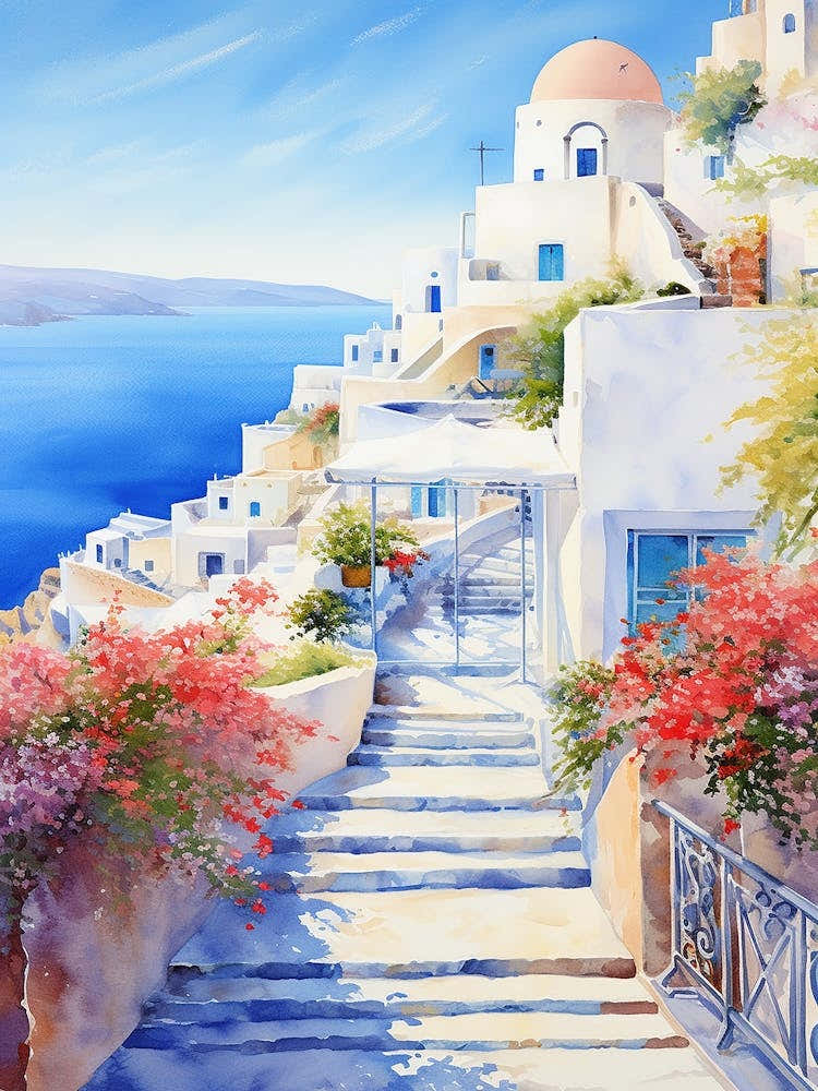 Tranquil Terrace: Mediterranean Hotel Wall Print