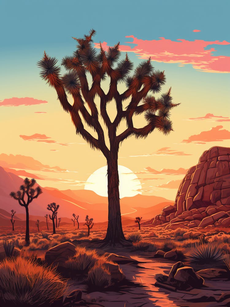 Retro Illustration Of A Joshua Tree At Dusk 6