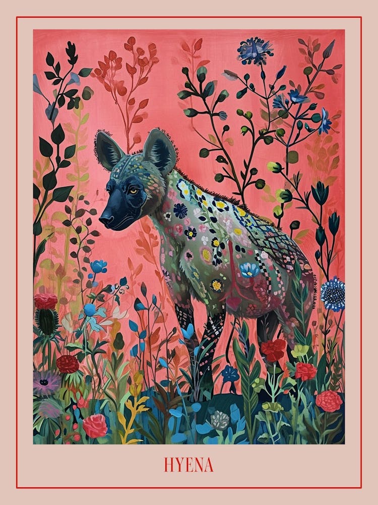 Floral Animal Painting Hyena 1 Poster