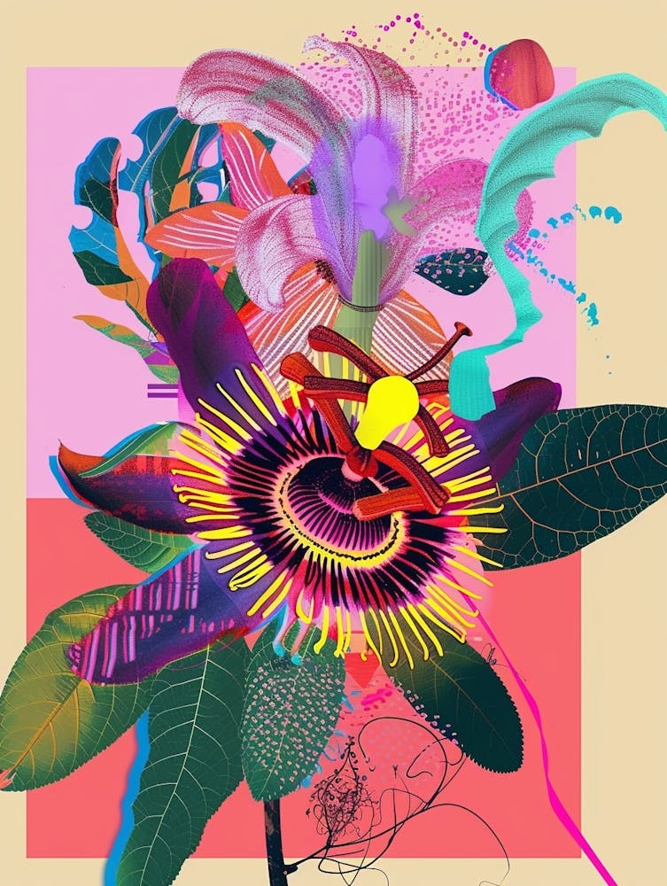 Passionflower 1 Neon Flower Collage