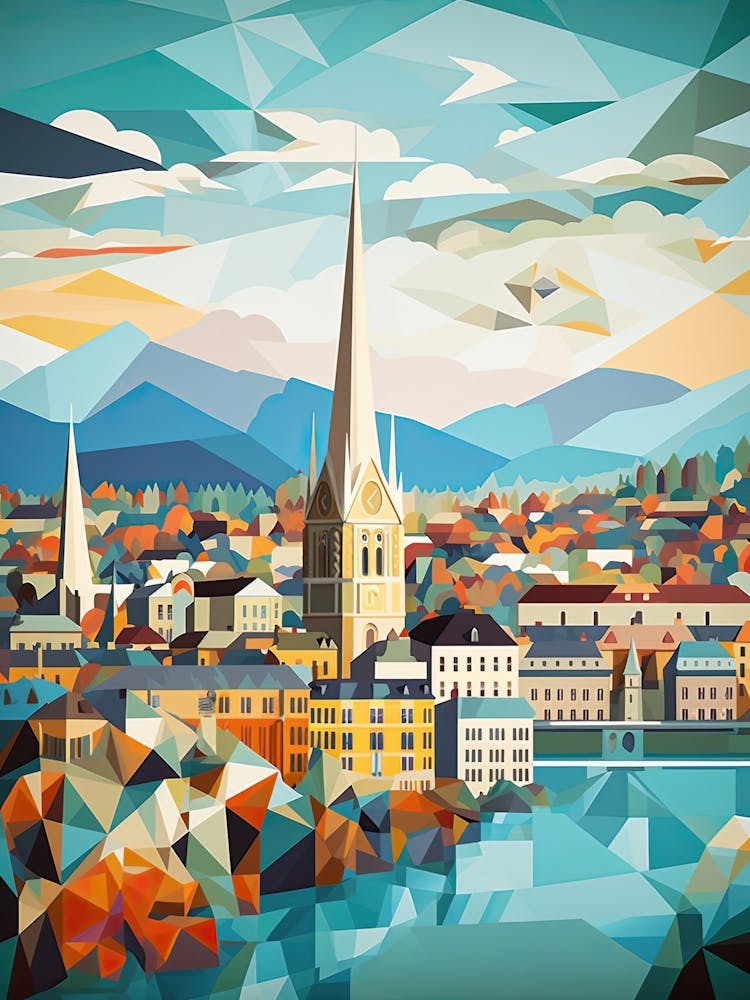 Zurich, Switzerland, Geometric Illustration 1