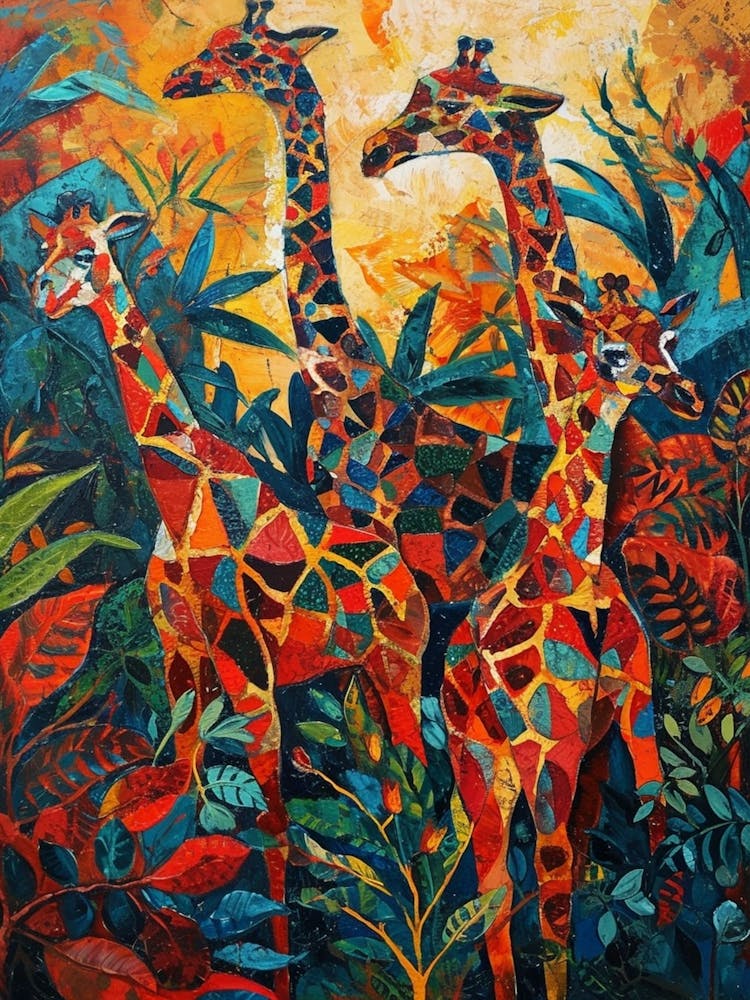 Giraffes In The Leaves Abstract Painting 1