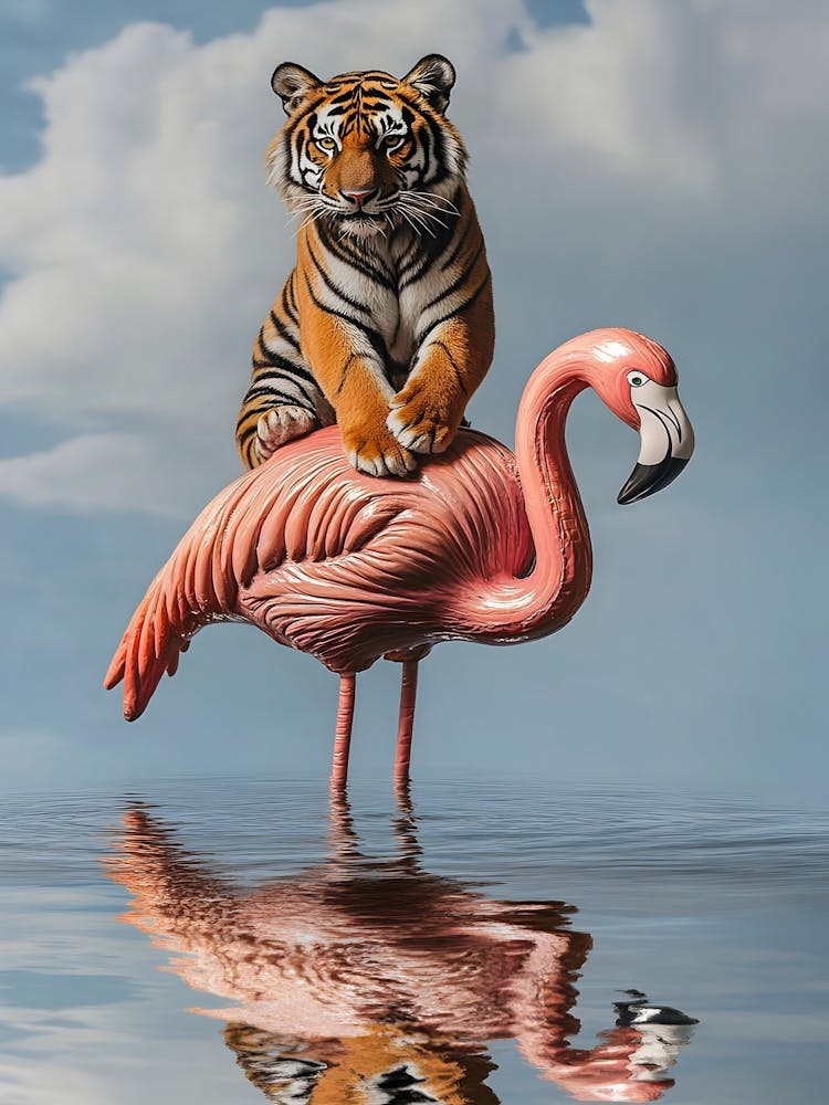 Tiger On Flamingo