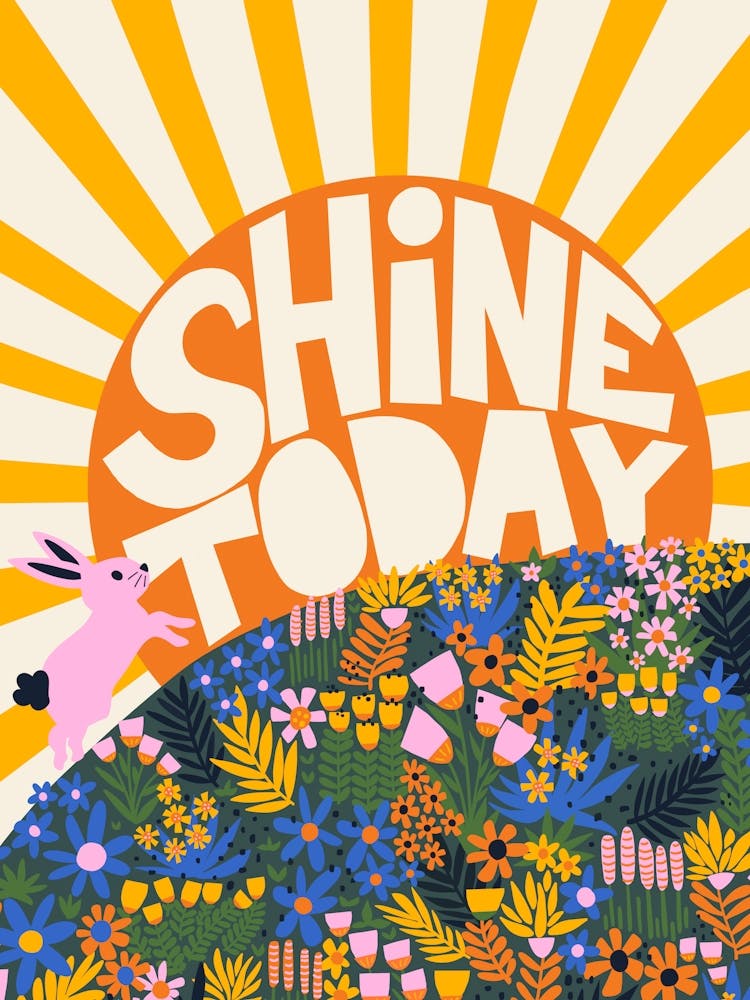 Shine Today Rabbits Playing in Flower Garden Deep Colors