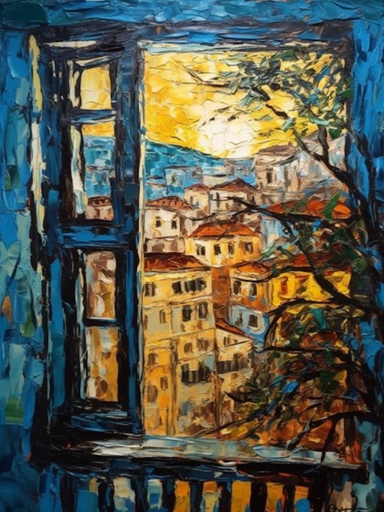 Window View Of Athens Greece In The Style Of Expressionism 1