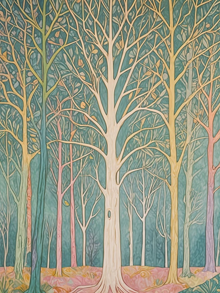 Misty Trees In Pastel