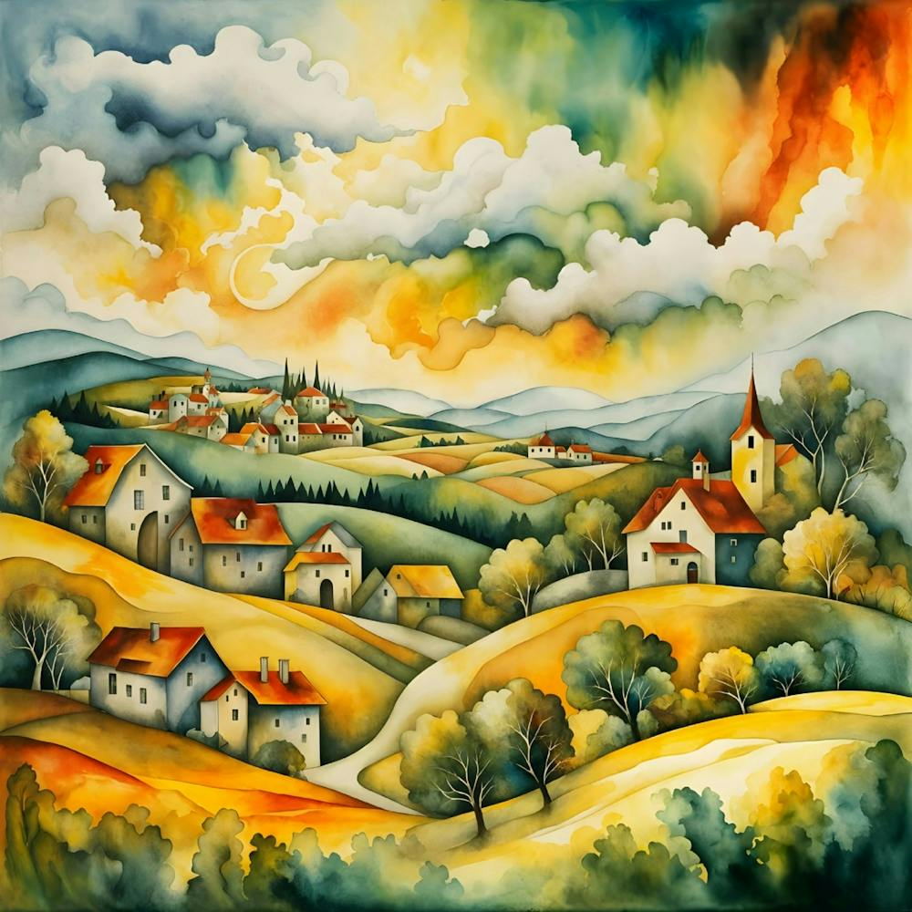 Watercolor Of A Village 6