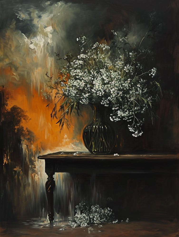 Baroque Floral Still Life Babys Breath 1