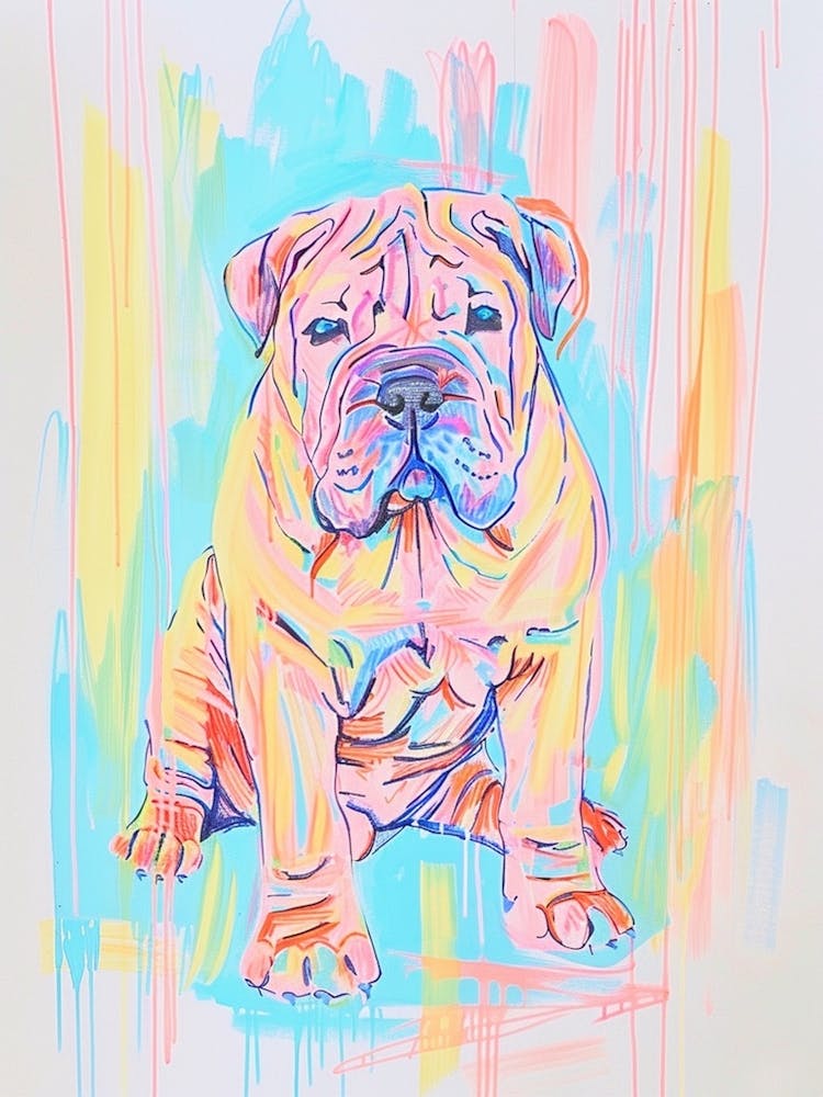 American Bulldog Pastel Line Watercolour Illustration  1