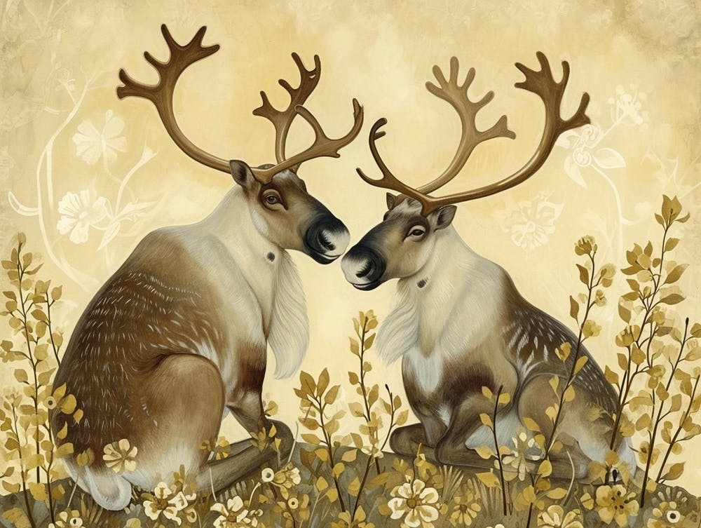 Floral Animal Illustration Caribou 2