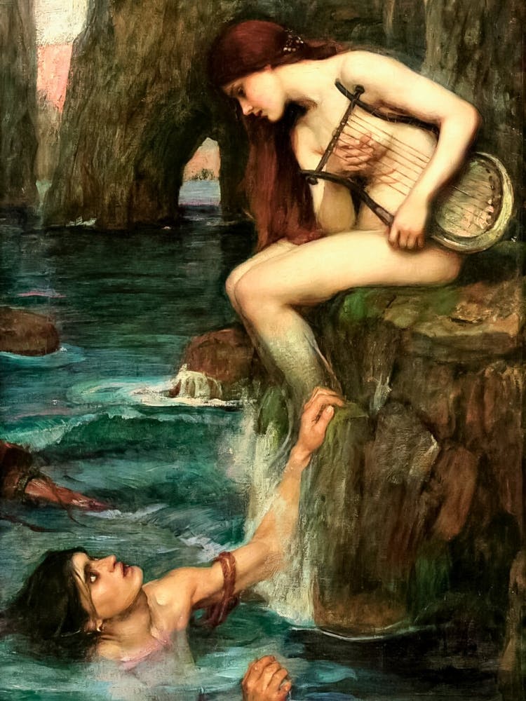 The Siren par John William Waterhouse - Art Mythologique Païen Sorcier de Sirène Vintage Célèbre Rêveur Romantique Séduisant Hypnotisant