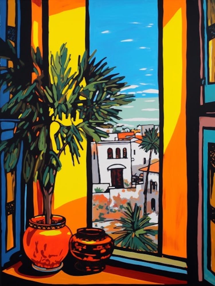 Window View Of Dubai United Arab Emirates In The Style Of Pop Art 1