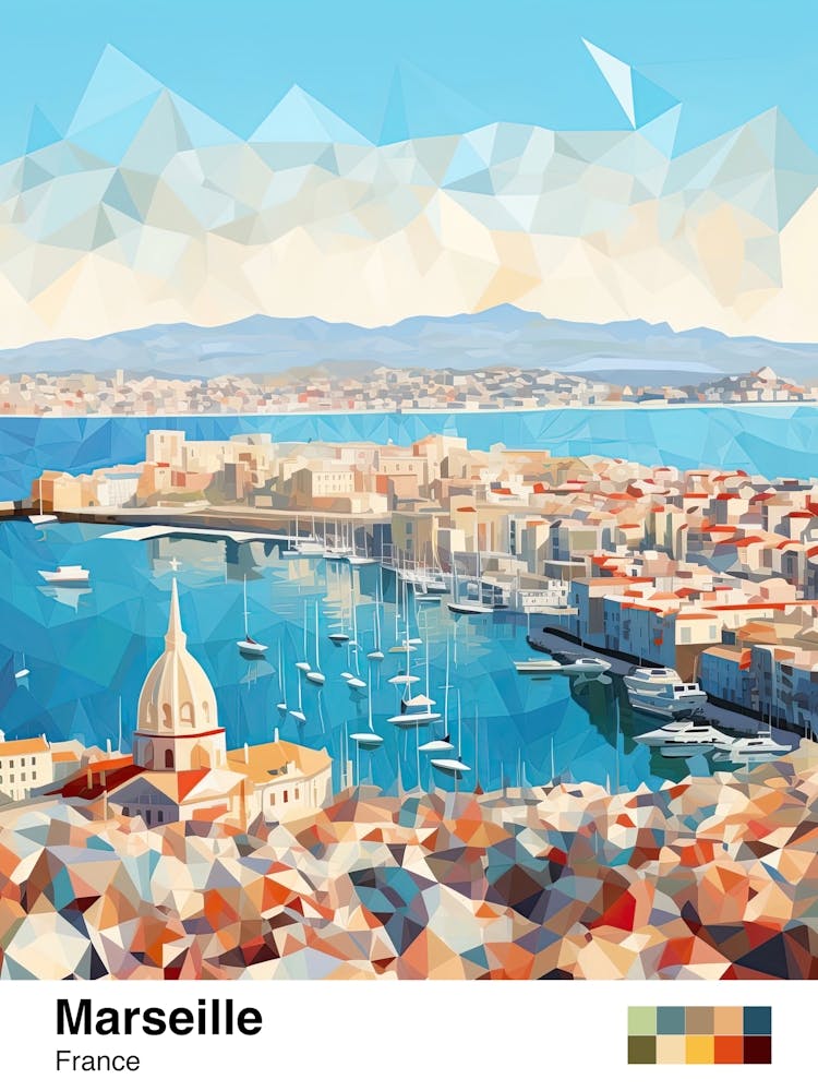 Marseille, France, Geometric Illustration 8 Poster