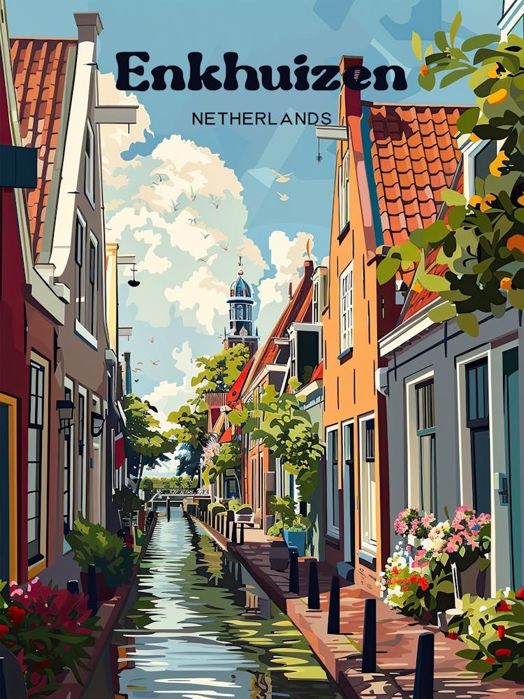 Enkhuizen Netherlands Vibrant Travel Art Illustration