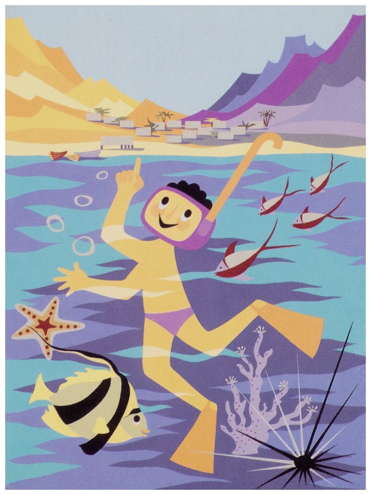Boy Snorkeling Vintage Poster