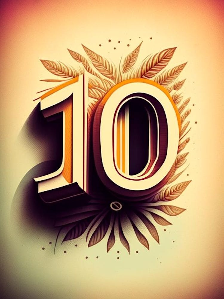 10, Number, Education Retro Drawing 2