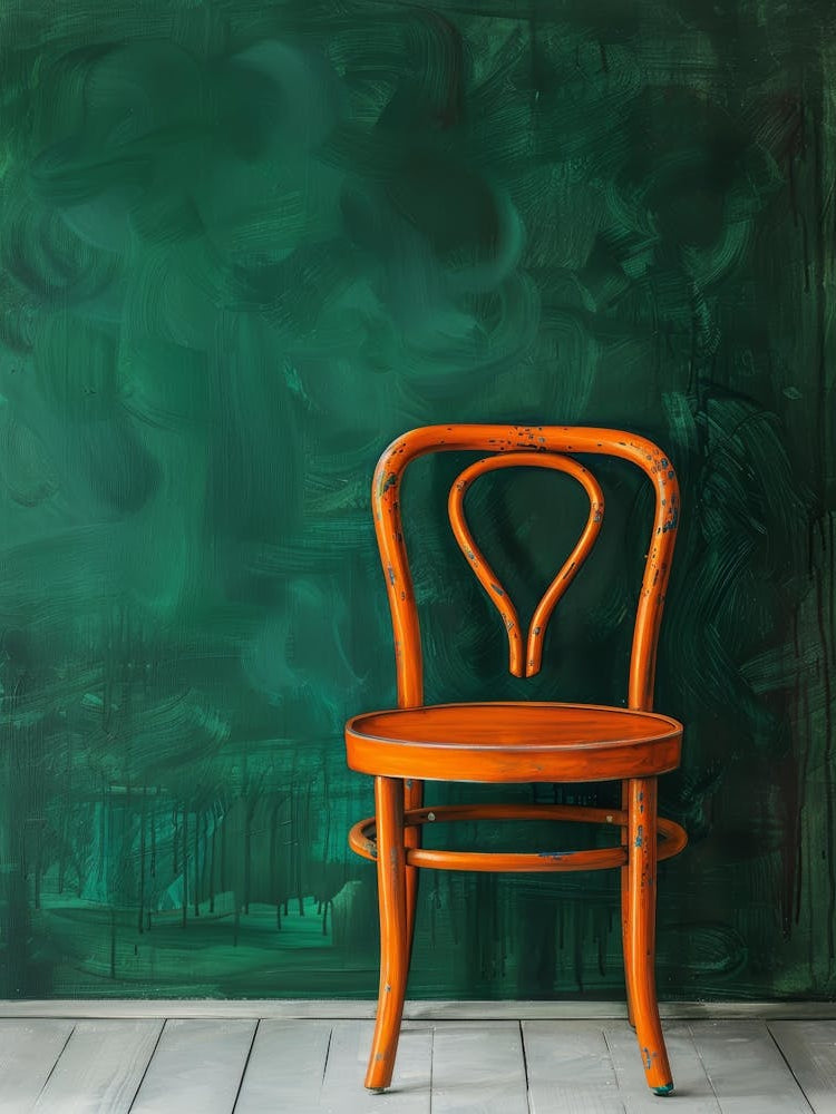 Orange Chair In Front Of Green Chalkboard