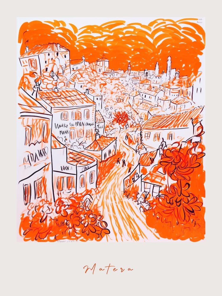Matera Italy Orange Drawing Poster