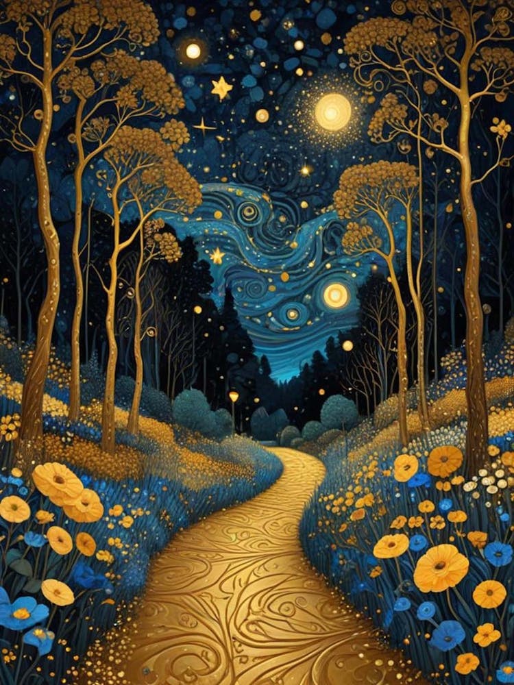 Starry Night Forest By Klimt Style (4)