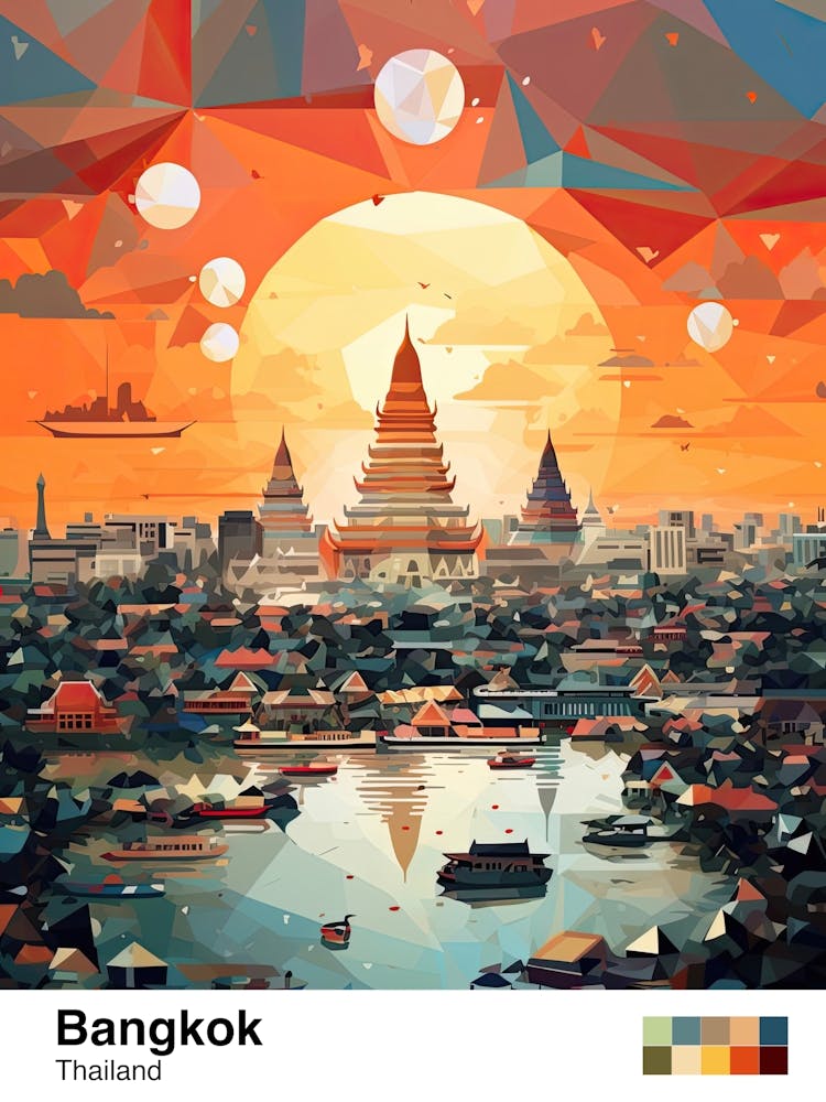 Bangkok, Thailand, Geometric Illustration 4 Poster
