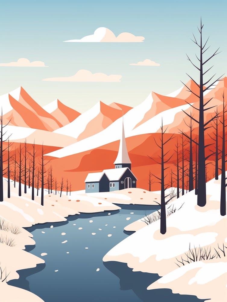 Retro Winter Illustration Iceland 1