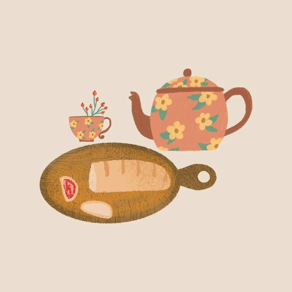 Teezeit mit Fruchtaufstrich und Brot