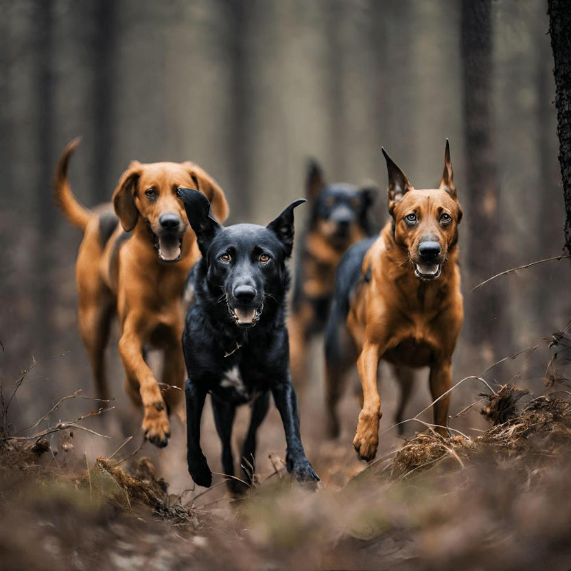 Dogs Running In The Woods