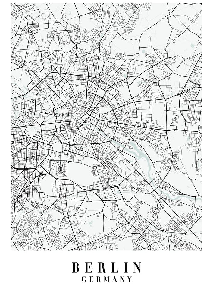 Berlin Germany Street Map Color Minimal