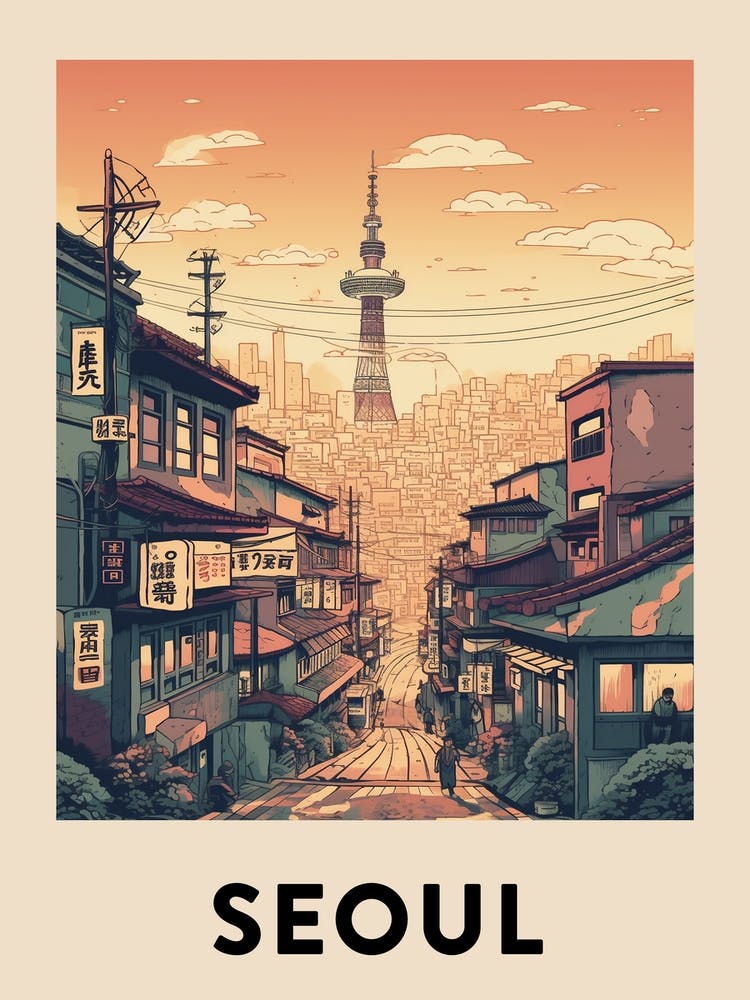 Seoul 5 Vintage Travel Poster