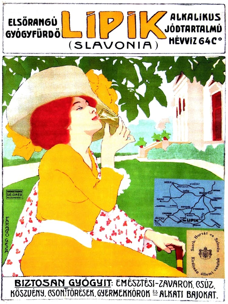 Lipik Spa, Slavonia, Croatia, Vintage Promotional Poster