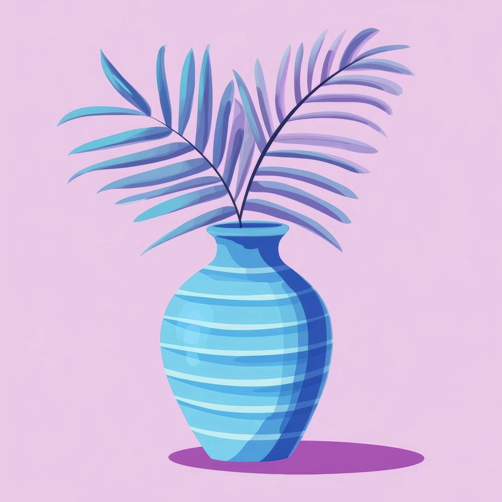 Blue Vase With Palm Leaves