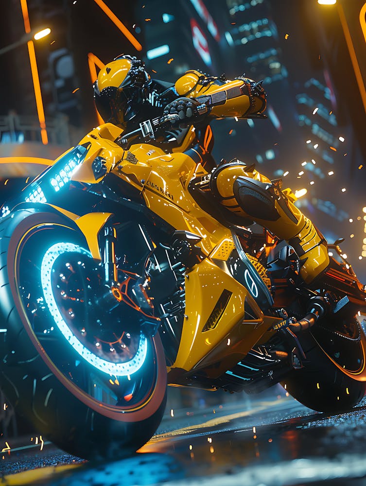 Gelbes Motorrad In Der Stadt