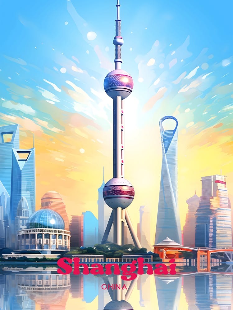 Shanghai China Oriental Pearl Travel Illustration
