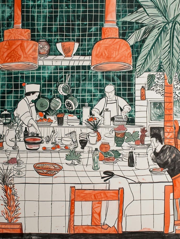 Geometric Linework Illustration Of A Restaurant