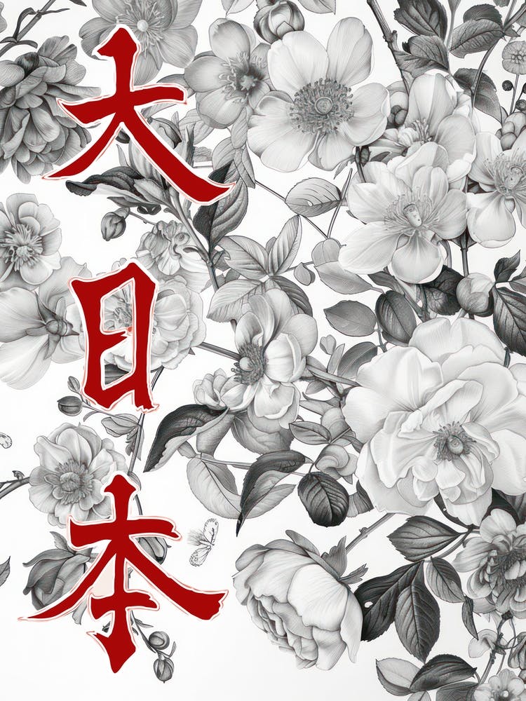 Hokusai Great Japan Poster Monochrome Flowers 9